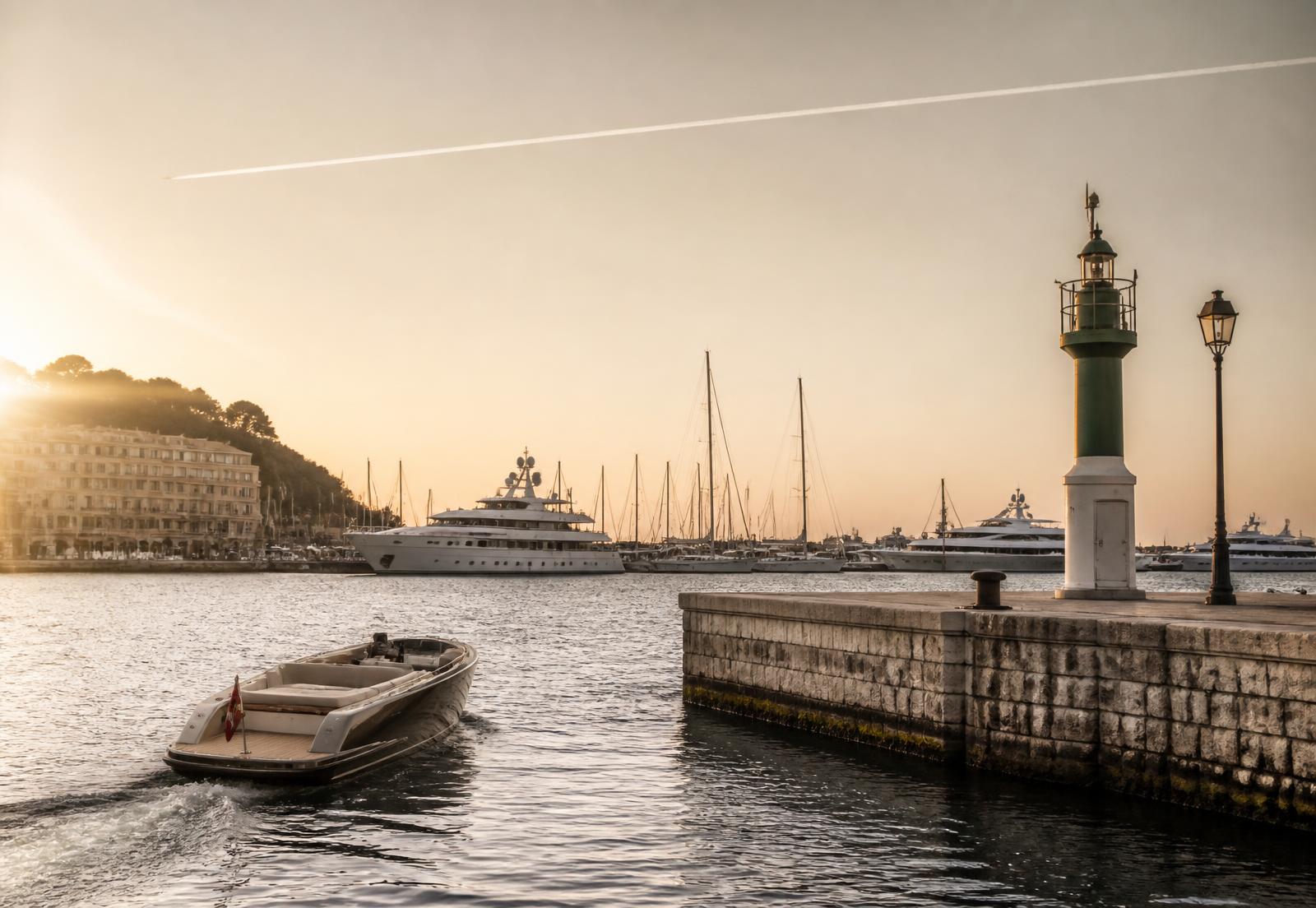 Tender boat approaching a private yacht